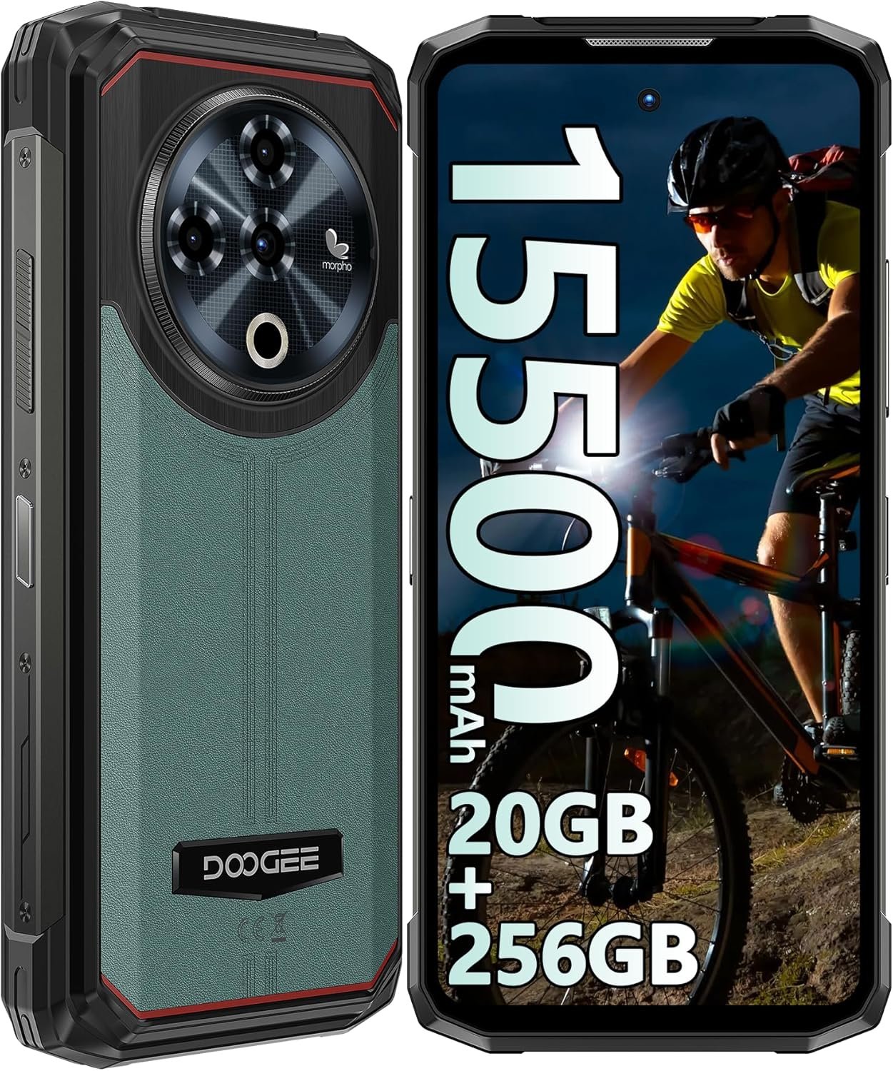 DOOGEE Fire 6 Power Rugged Phone Unlocked 2025, 15500mAh/33W Battery Cell Phone, 20GB+256GB, 6.56″ Display Smartphone, 50MP AI Camera, 4G Triple SIM Android 14 Phones, 120LM Flashlight/NFC/GPS/OTG