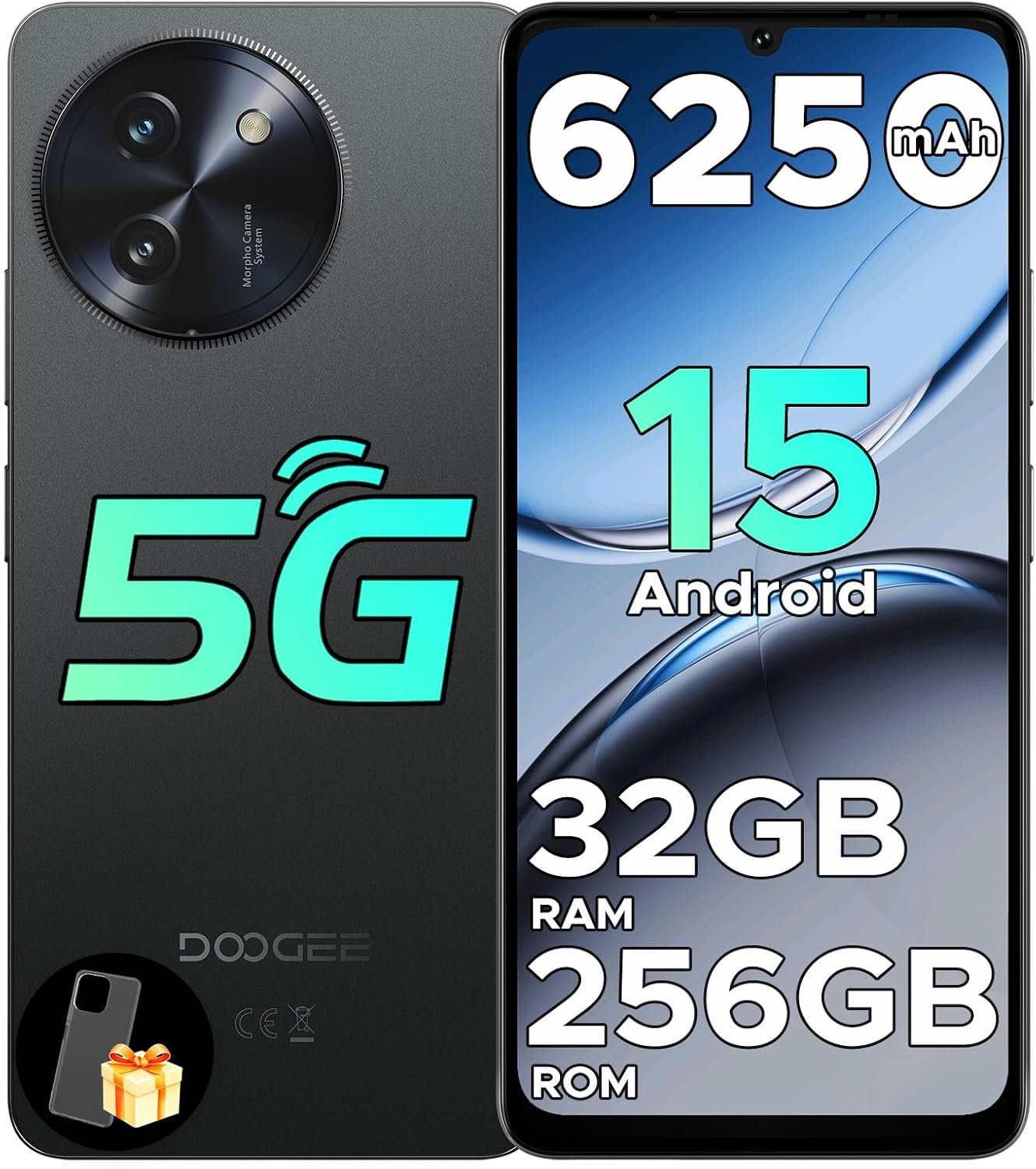 DOOGEE Note 59 Pro Unlocked Cell Phone 5G Android 15,32GB+256GB/TF 2TB Android Phone,6250mAh Battery,6.75″HD+120Hz Cellphone,16MP+8MP,5G Dual SIM Smartphone,Widevine L1/NFC/Face Unlock/Fingerprint/OTG