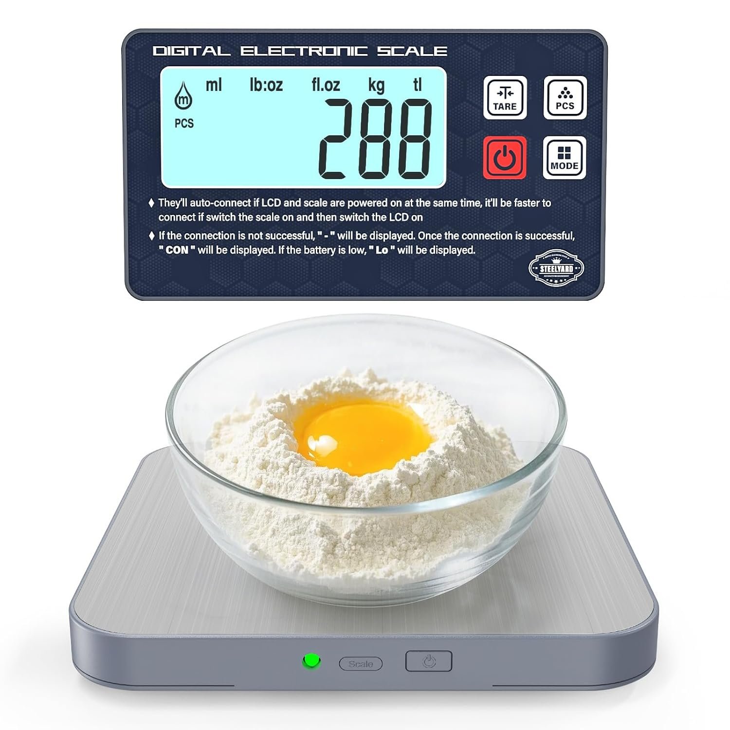 Digital Kitchen Food Scale – Detachable Display Electronic Weight Scale for Baking, Bread Making & Coffee Brewing, 304 Stainless Steel Platform, Backlit LCD, Count Mode, Wall-Mount & Tilt Stand