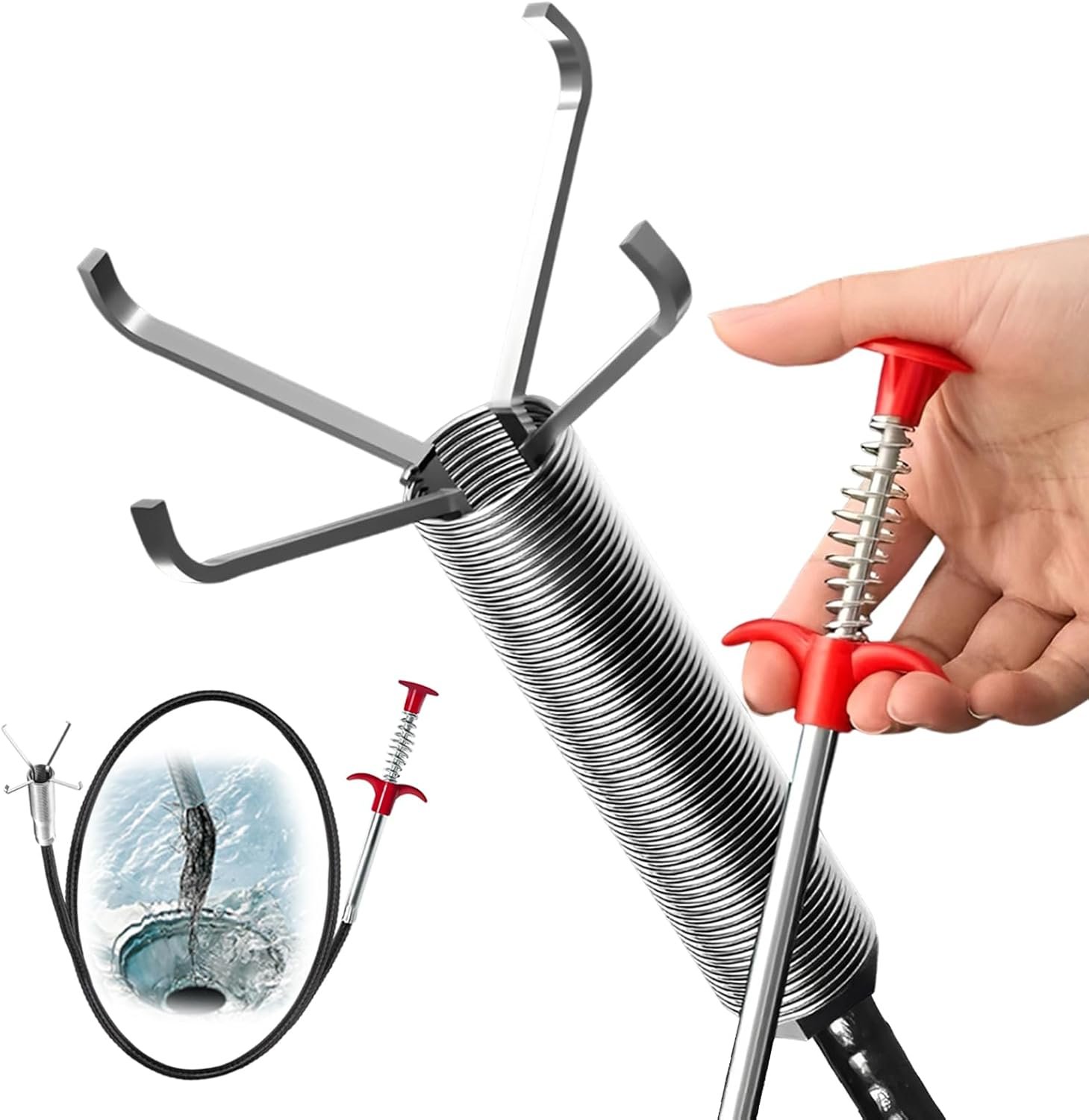 Drain Snake Hair Clog Remover Tool – Sink Drain Cleaner for Toilet Sewer Shower Kitchen Bathroom Tub Clogged Drains Opener Cleaning Tool, Flexible Grabber Claw Pick Up