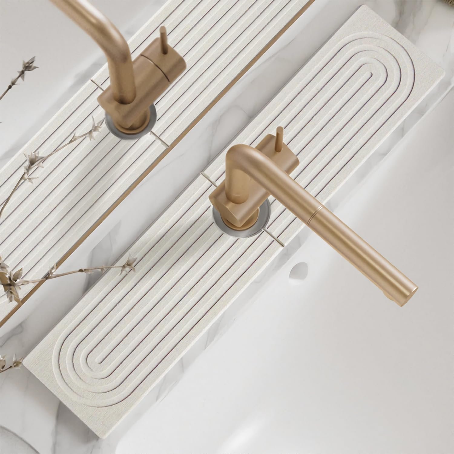 Faucet Mat for Kitchen Sink – 24” Long Diatomite Fast Drying Stone Sink Tray, Super Absorbent, Prevents Moisture Buildup – Faucet Splash Guard for Bathroom Counter [Light Grey, 23.6″ x 3.9″]