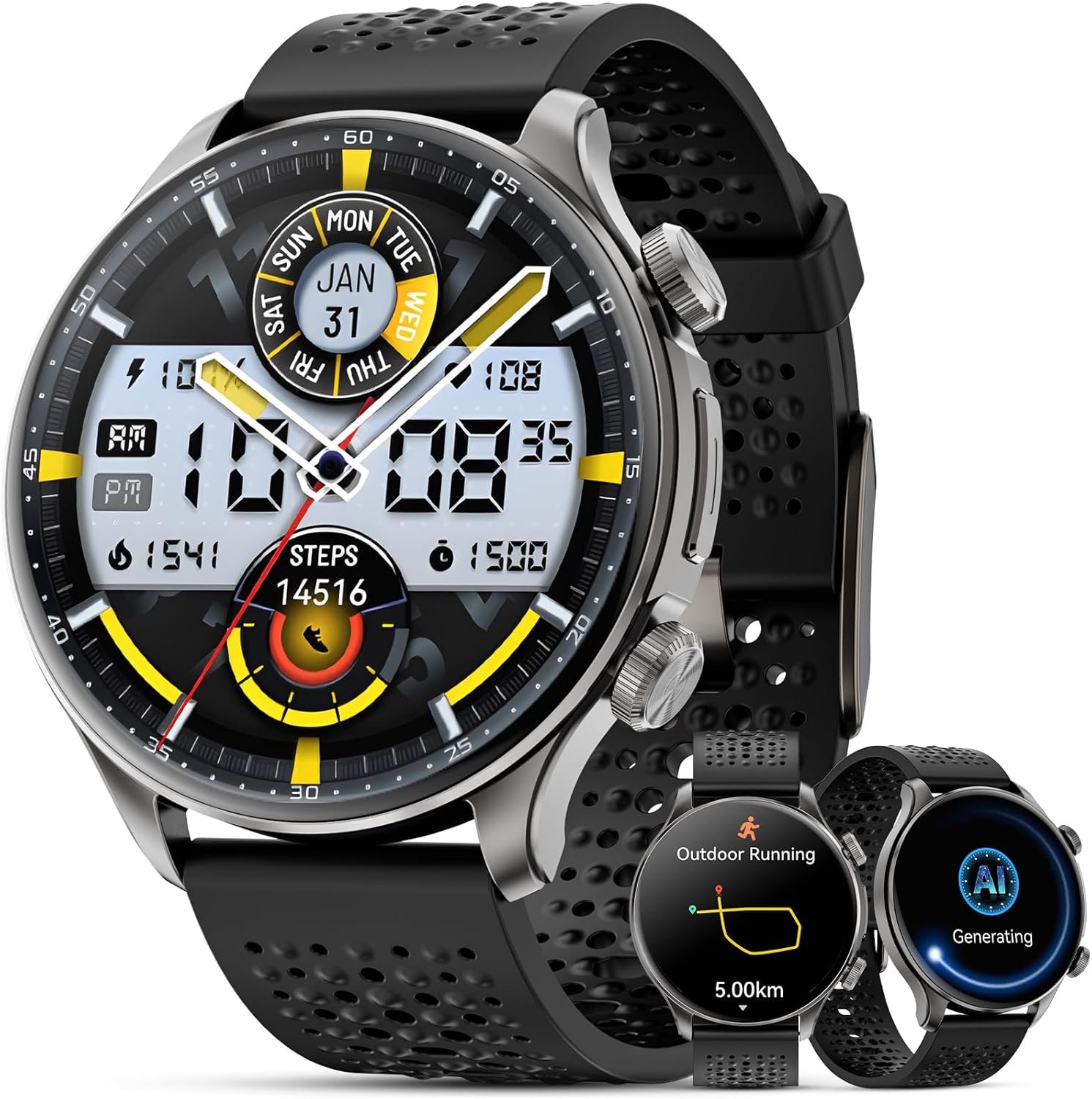 GPS Smart Watches for Men (Answer/Make Call), 1.60″ AMOLED Display Smartwatch, 170+ Sports Modes Fitness Tracker Watch with Compass Pedometer, 5ATM Waterproof Mens Smart Watch for Android iPhone