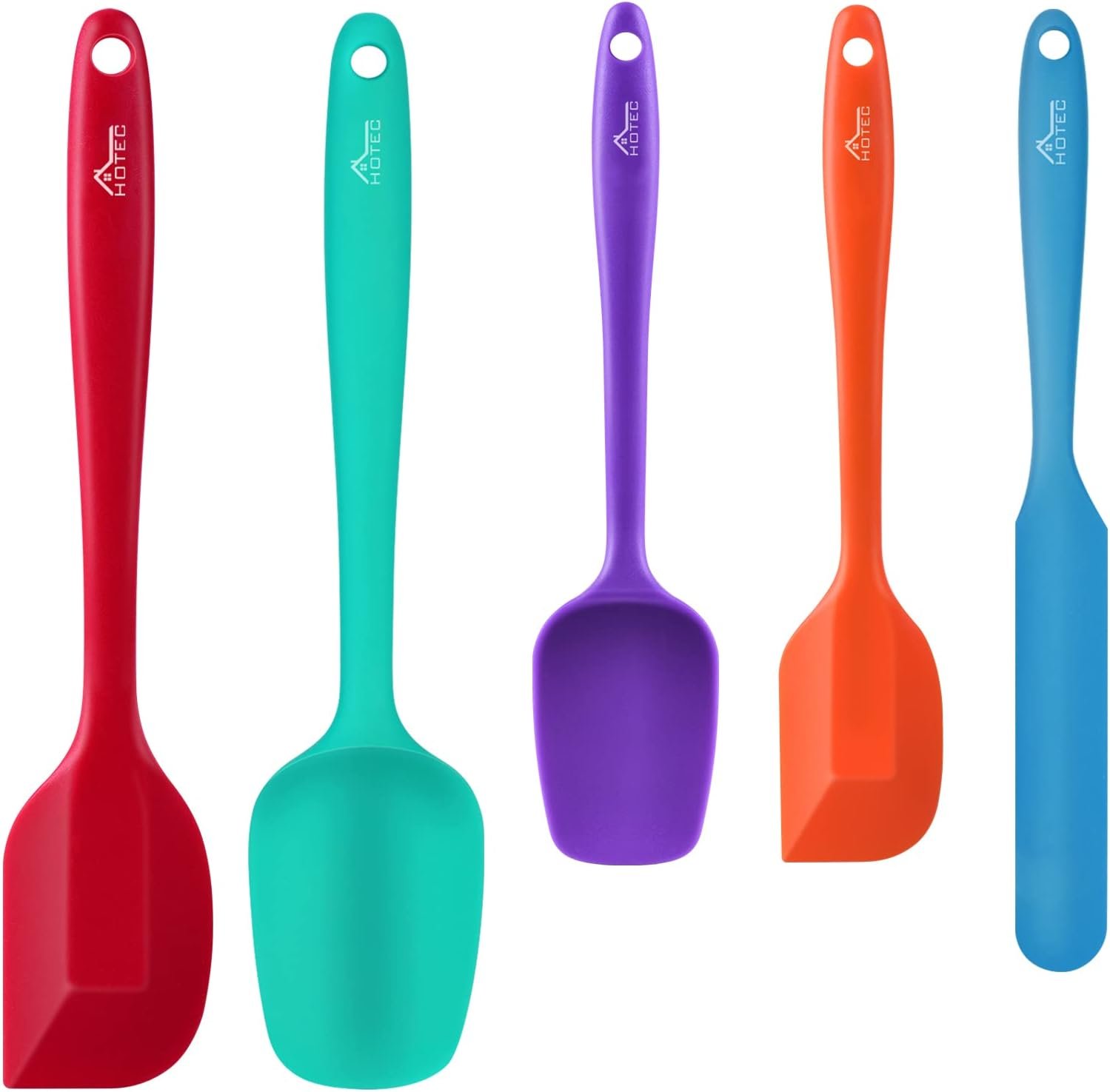 HOTEC Heat Resistant 600℉ Food Grade Silicone Rubber Spatula Set for Baking, Cooking, and Mixing Non Stick Dishwasher Safe BPA-Free Multicolor Set of 5