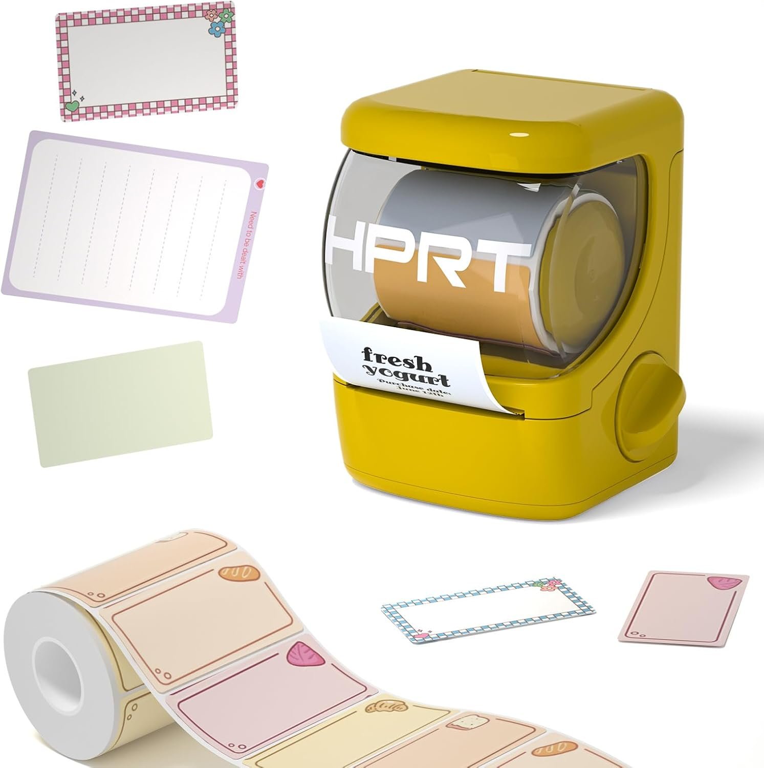HPRT NEW1 Label Maker – Label Make Machine with 1 roll Tape Portable Thermal Printer for Smartphone iPhone&Andriod, Yellow