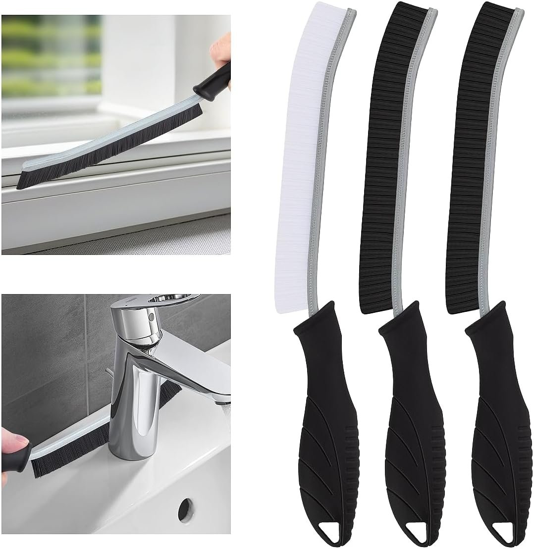 Hard Bristle Crevice Cleaning Brush-Thin Gap Scrub Brush, Small Cleaning Brush, Grout Brush, Kitchen Brush, Cleaning Tools for Toilet, Bathroom, Sink, Home, Household, Window (3, Black)