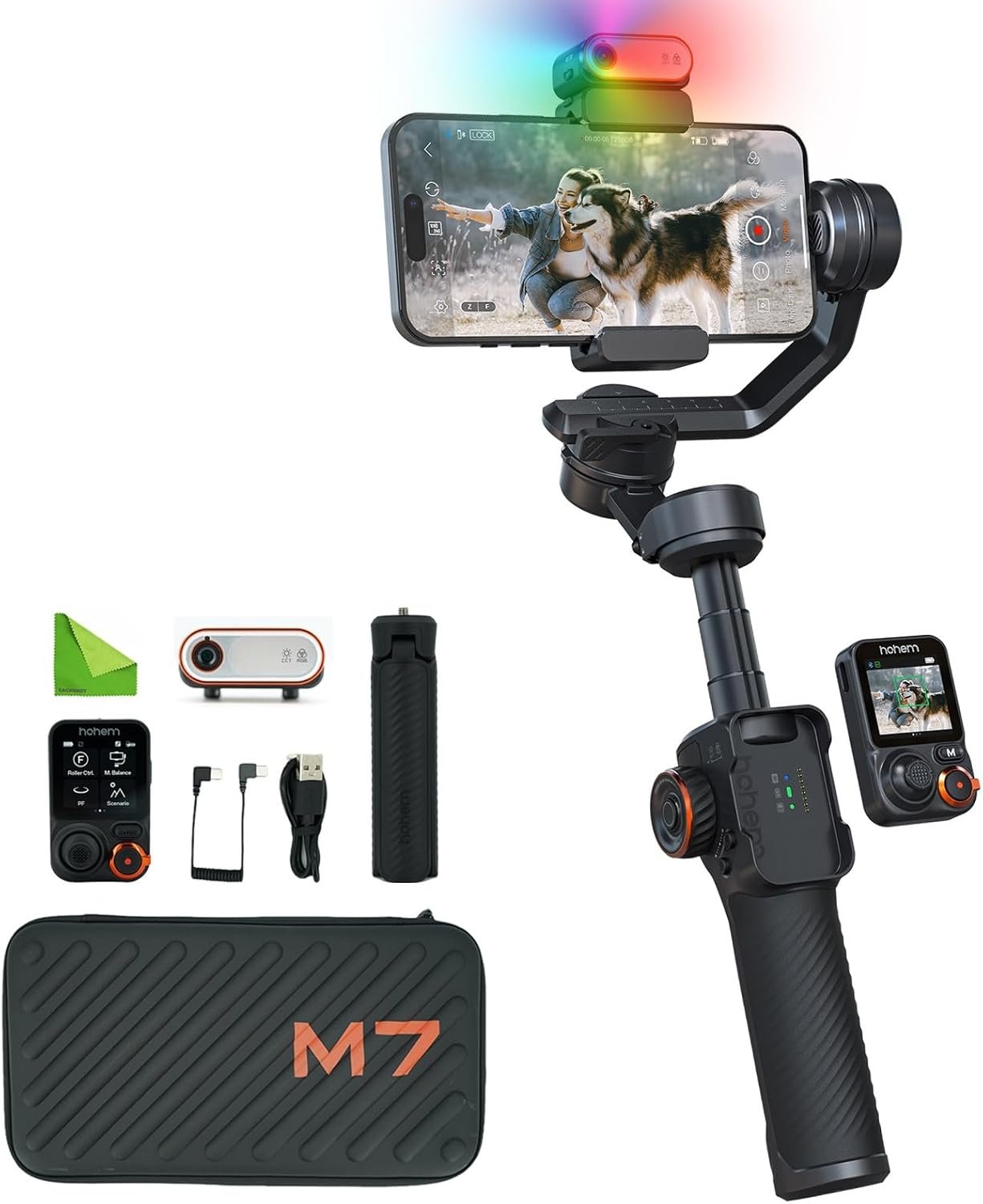 Hohem iSteady M7 Gimbal Stabilizer for iPhone,3-Axis Gimbal for Smartphone w/AI Tracking,Detachable Remote,Extendable Pole,Magnetic Light,Phone Stabilizer for Video Recording – Hohem M6 Kit Upgrade