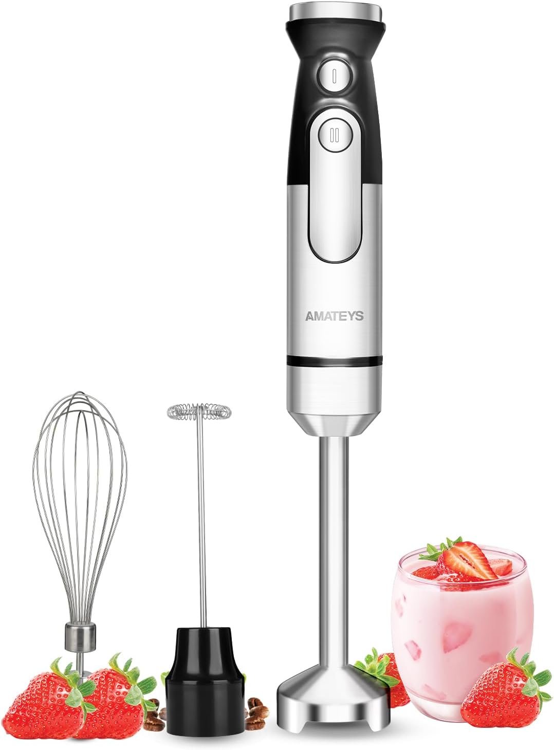 Immersion Blender Handheld,700W Hand Mixer Infinitely Variable Speeds,Multi-function Stainless Steel Stick Electric Kitchen Smoothie Blender with Detachable Whisk, Milk Frother,for Soup Puree