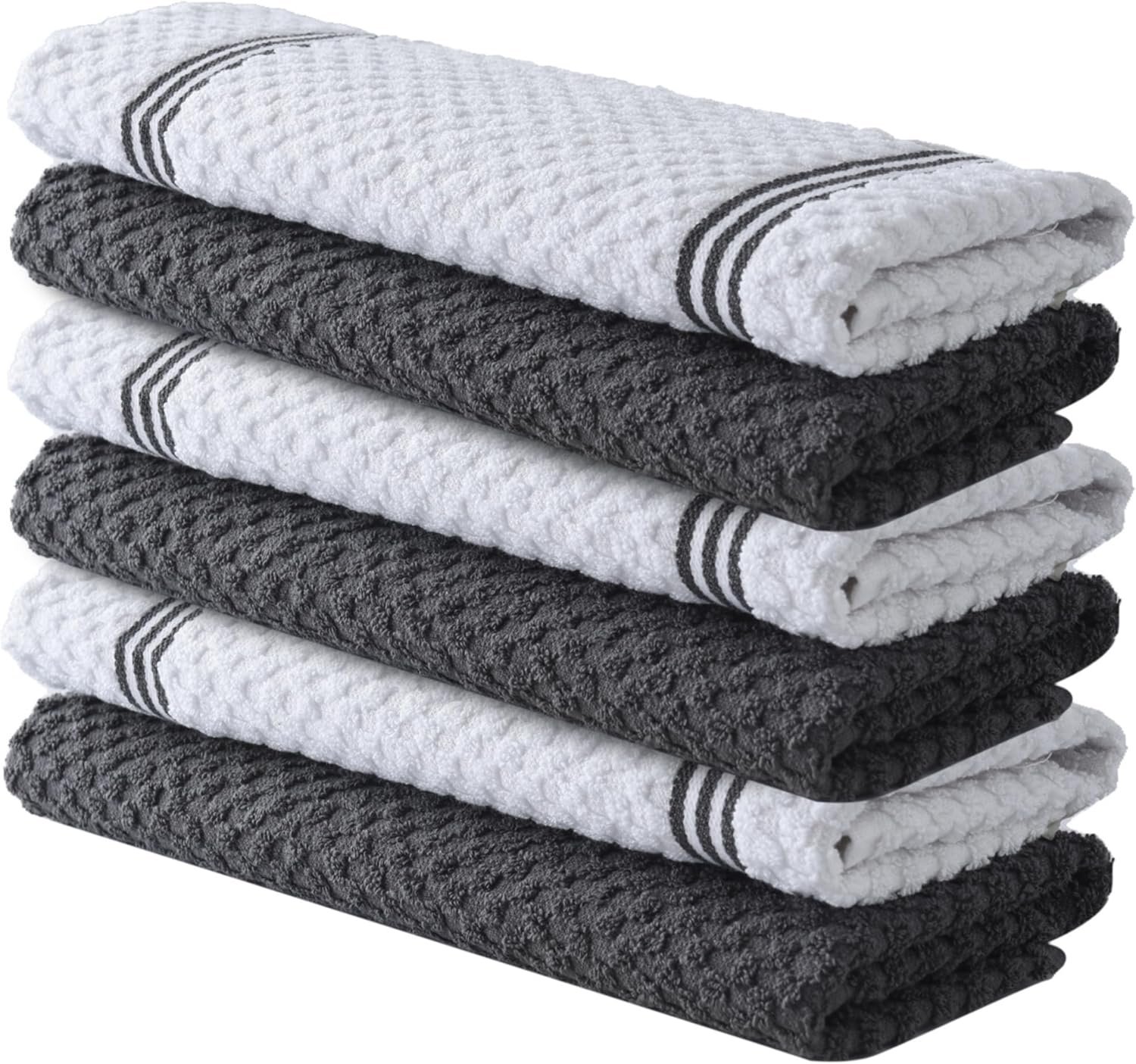 Infinitee Xclusives 100% Cotton Kitchen Towels – 15×25 Inch Ultra Soft Tea Towel, Super Absorbent Terry Dish Towels for Kitchen Linens |Grey|