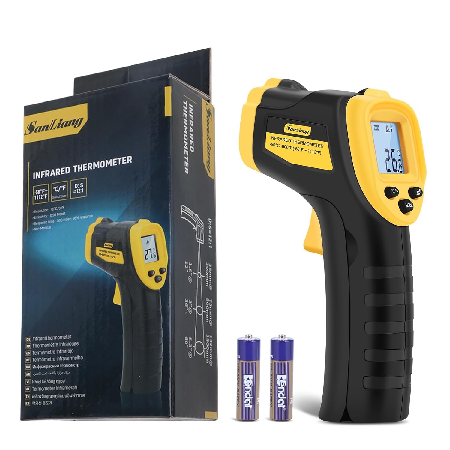 Infrared Thermometer Laser Temperature Gun -58℉ to 1112℉ with Adjustable Emissivity & Max and Min Measure Laser Digital IR Thermometer Gun Temp IR Surface Tool Heat Temp Gun for Cooking.