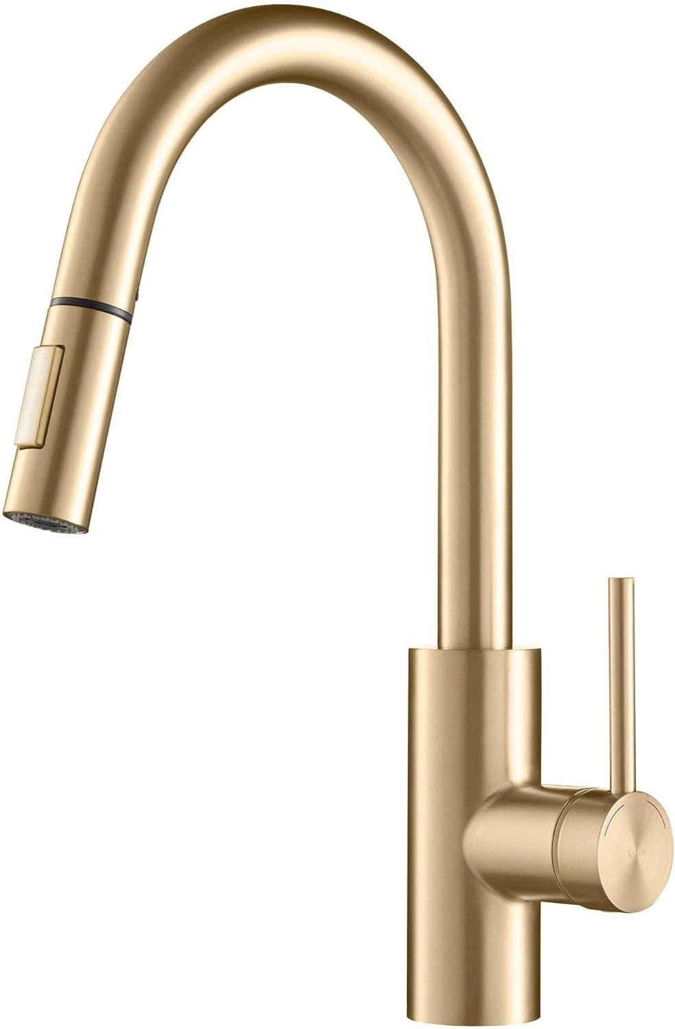 KRAUS Oletto Single Handle Pull Down Kitchen Faucet with QuickDock Top Mount Installation Assembly in Spot-Free Brushed Brass, KPF-2620BB