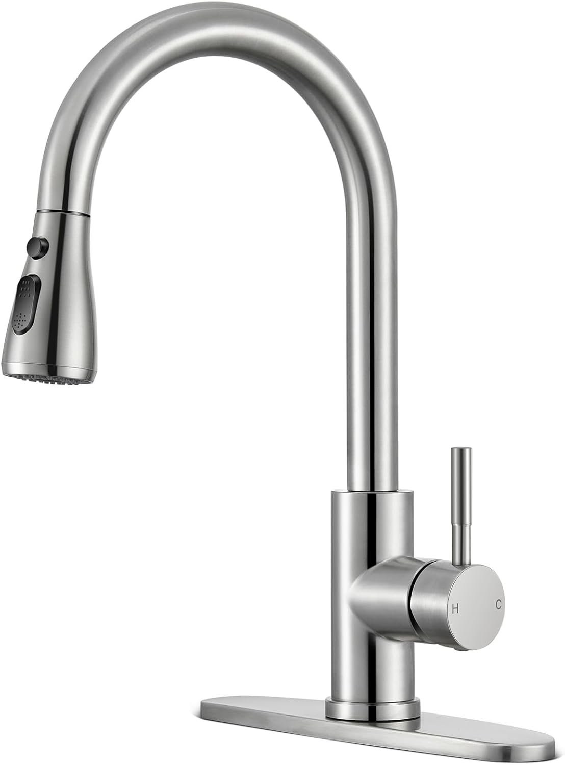 Kitchen Faucets with Pull Down Sprayer, High Arc Single Handle Stainless Steel Commercial Kitchen Faucet 1 or 3 Hole Sink Faucet for Farmhouse Camper Laundry Rv Bar, Brushed Nickel