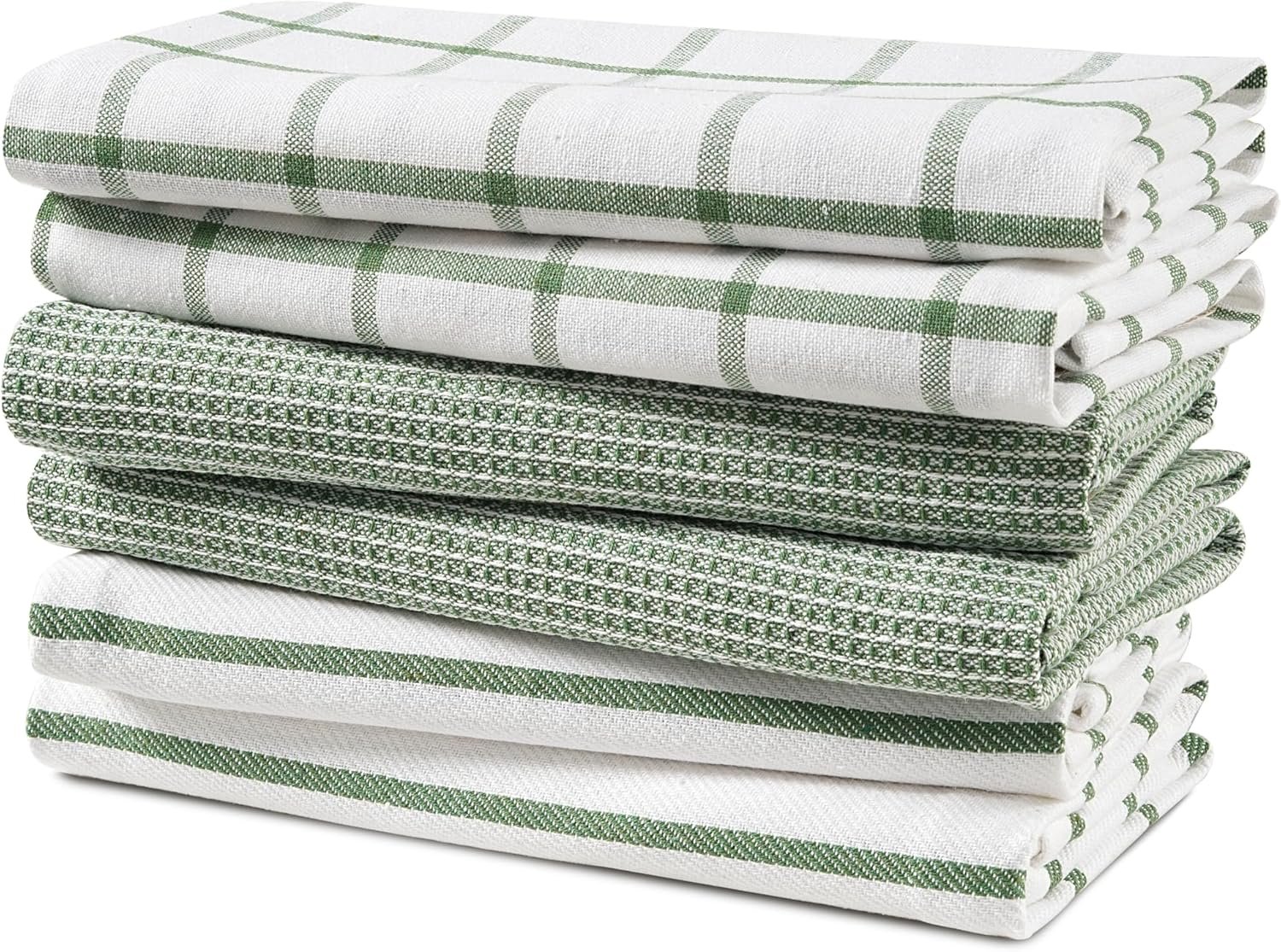 LANE LINEN Cotton Kitchen Towels Set, 6-Pack – Absorbent, Quick-Drying Dish Towels, 18″ x 28″, Premium Hand and Tea Towels – Olive