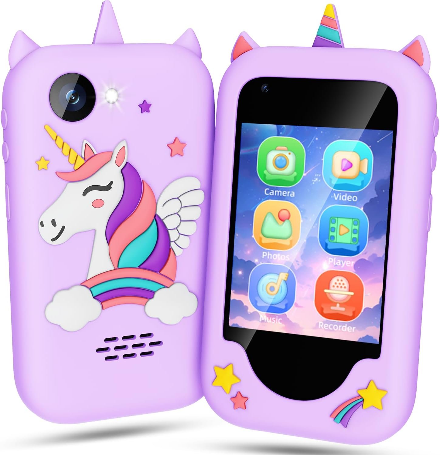 Lapare Kids Toy Phone, Christmas Birthday Gifts for Girls Age 3-8, Educational Smartphone with Dual Camera, Game, Music Player, 32GB Card