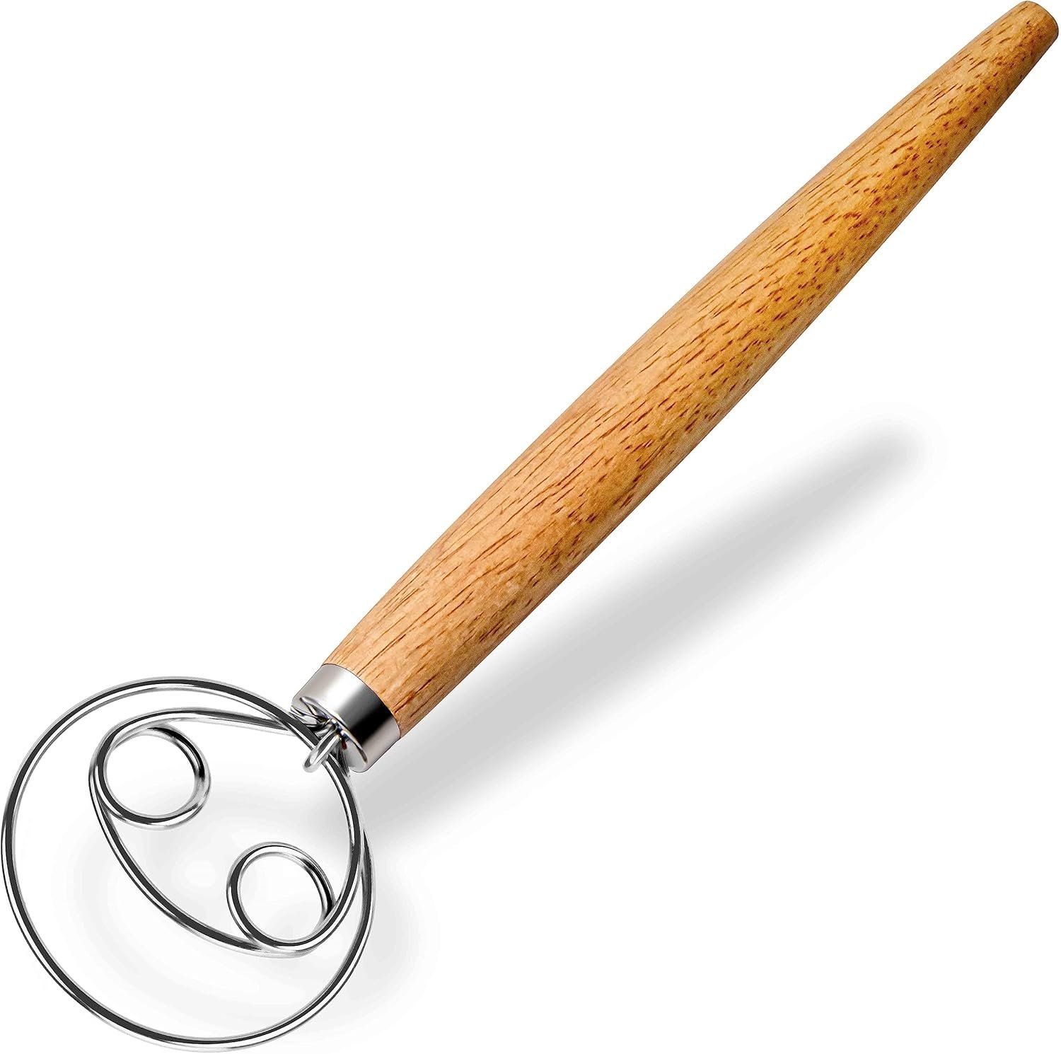 Maxjoy Danish Dough Whisk Stainless Steel Hook Dutch Wooden Hand Mixer Tool for Bread Sourdough Making Whisking Mixing Baking Kitchen Supplies
