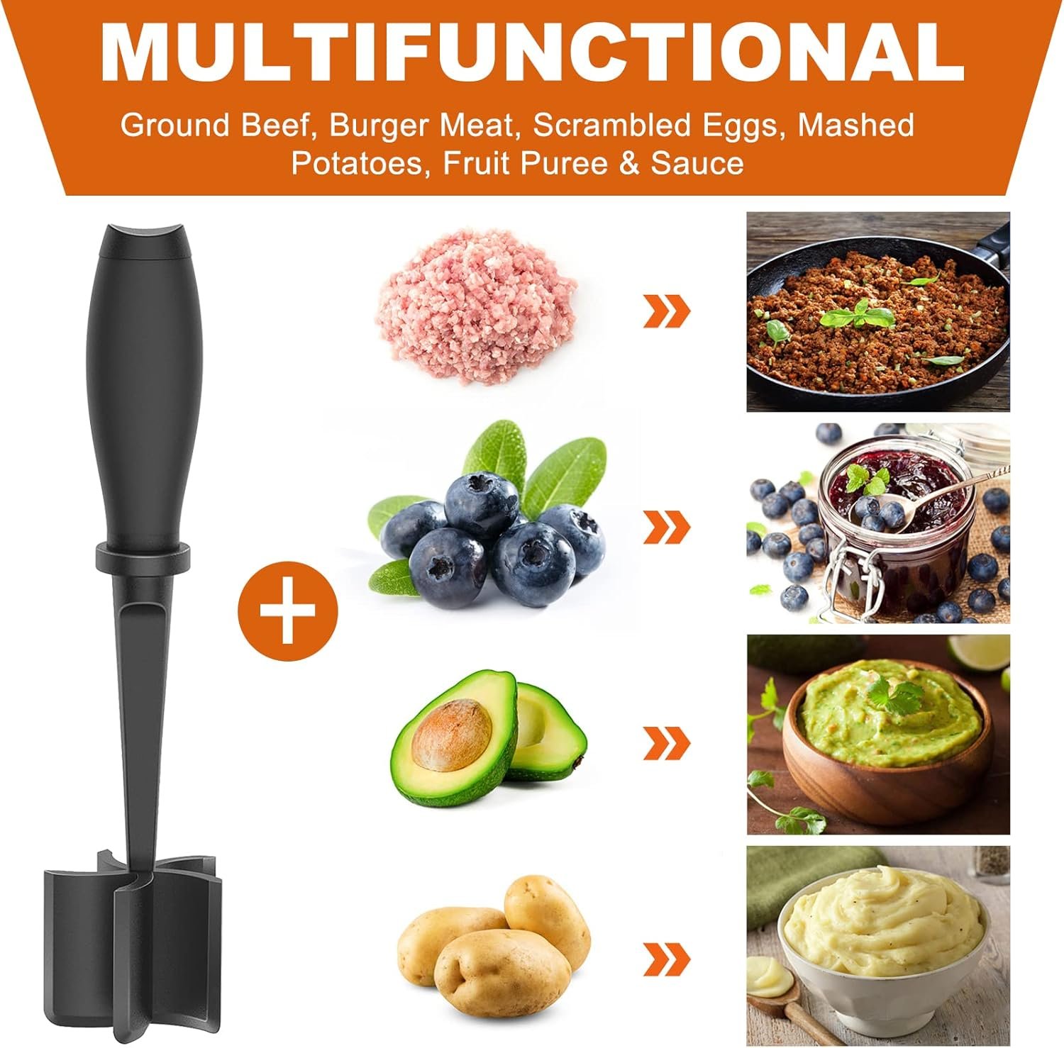 Meat Chopper, Heat Resistant Meat Masher for Ground Beef, Hamburger Meat, 5 Curve Blade Hamburger Chopper, Ground Meat Smasher Ground Beef Chopper, Mix and Chop Kitchen Tool