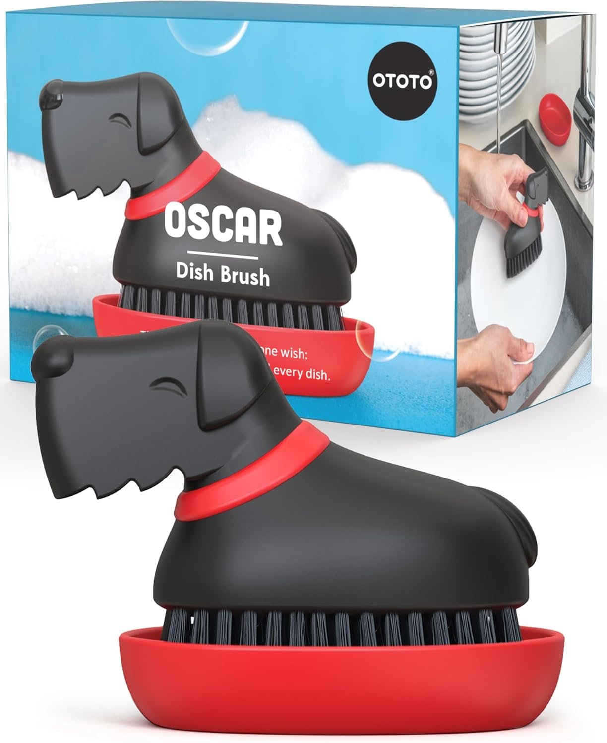 (New) OTOTO Oscar Dog Dish Brush – Dog Gifts, Daschund, Wiener Dog, Dish Scrub Brush, Dish Scrubber, Kitchen Vegetable Scrub Brush Palm Brush, White Elephant Gifts, Cute Kitchen Gadgets