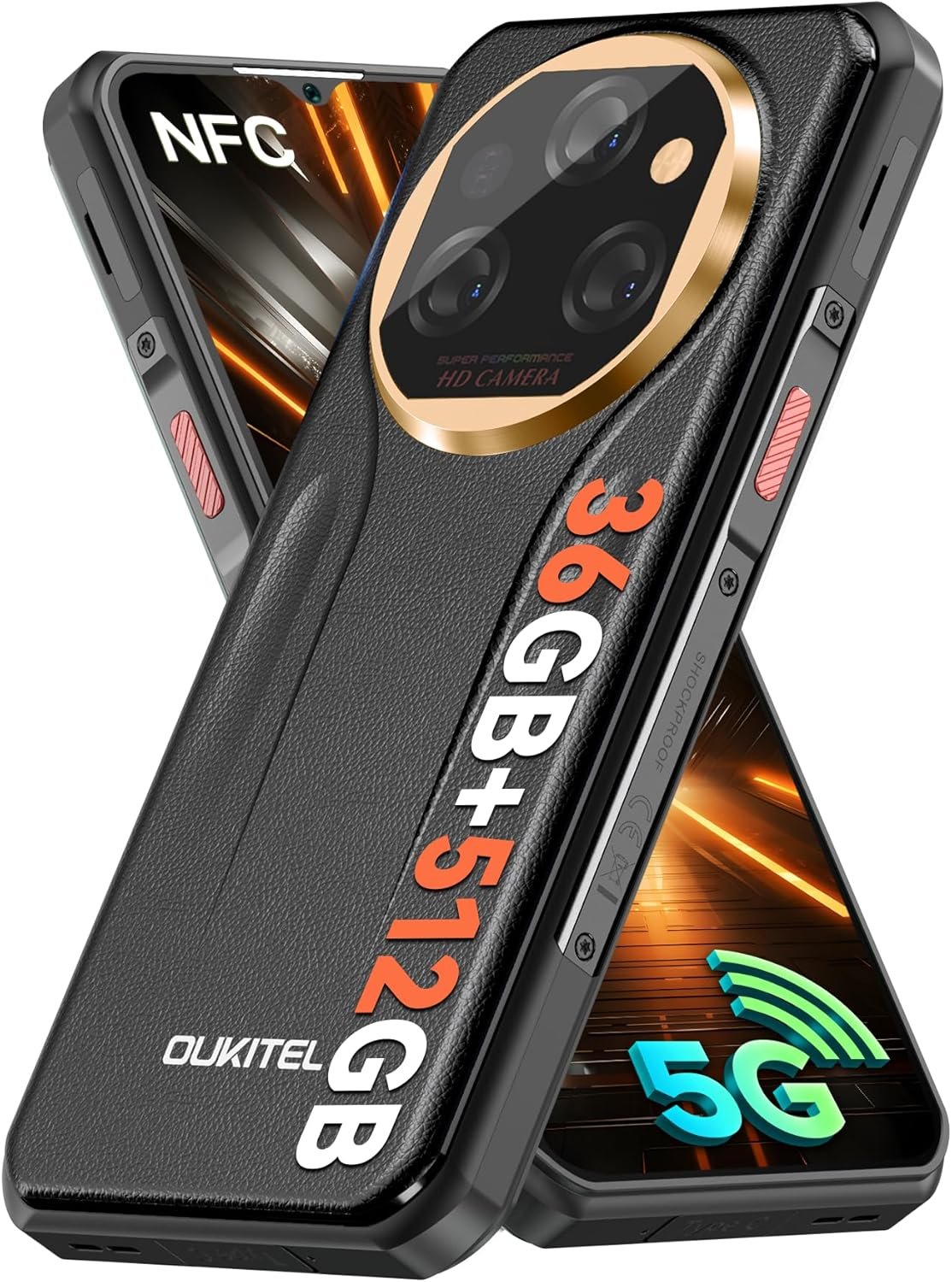 OUKITEL WP39 PRO Rugged Phone 5G Unlocked 2025-36GB+512GB/2TB Cell Phone, 11000mAh(33w) Battery, 6.6”FHD+Display Rugged Smartphone, 64MP Camera, 5G Dual SIM Android 14 Phone, NFC/GPS/T-Mobile, Black