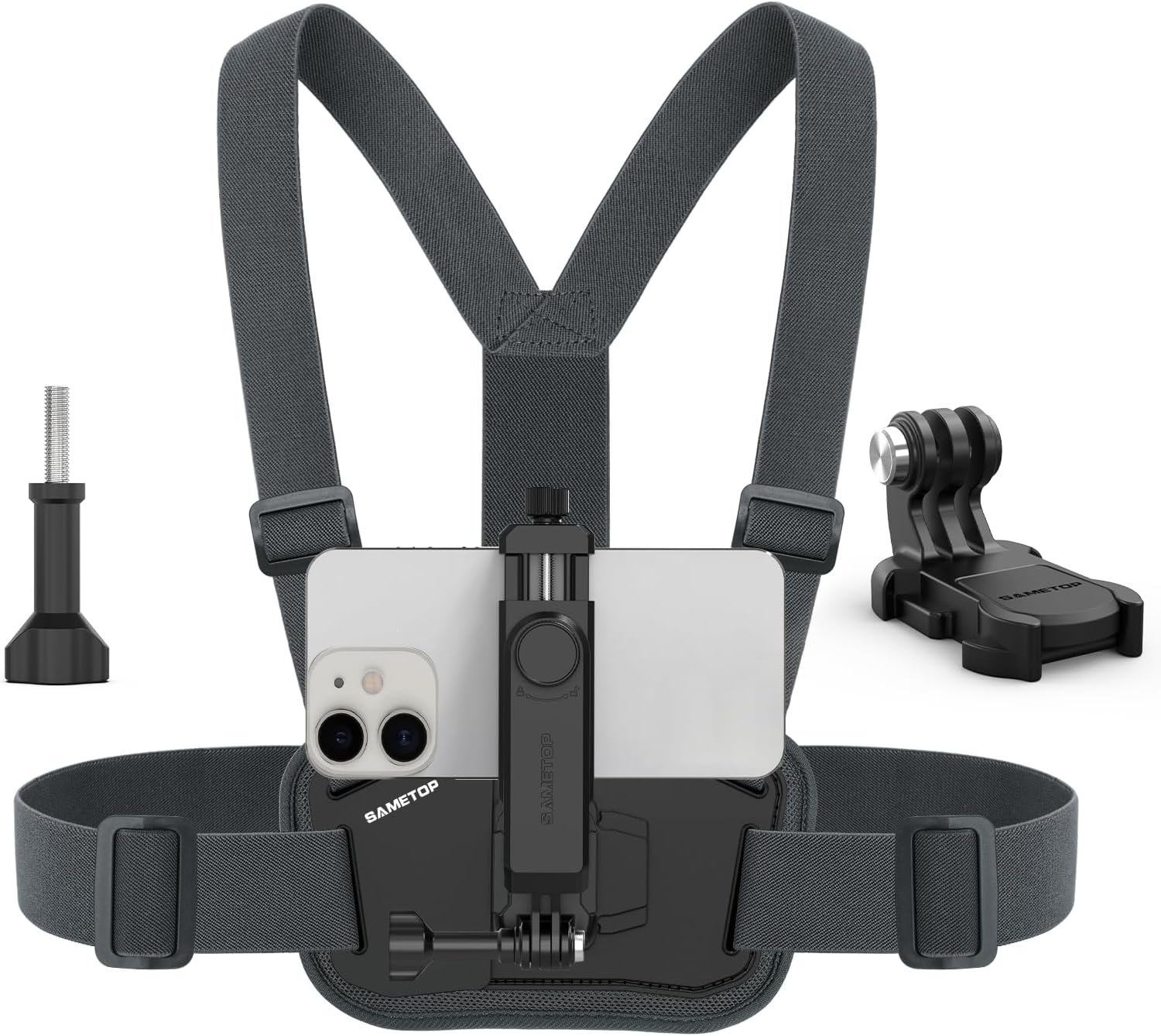 Phone Chest Mount Harness Holder Mobile Phone Strap Clip Compatible with iPhone Samsung GoPro 13/12/11/10/9/8 DJI Osmo and Most Cell Phones Action Cameras POV/VLOG