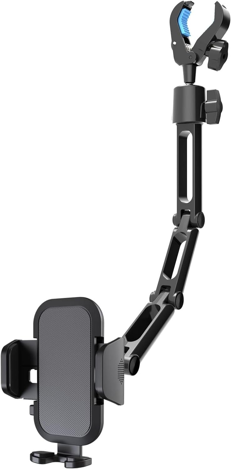 Phone Holder Car, Rear View Mirror Phone Holder – Aluminum Alloy Mount Multi-Angle Adjustment Rotatable and Retractable Compatible with All 4-7 Inch iPhone and Android Cell Phones (XL Black)