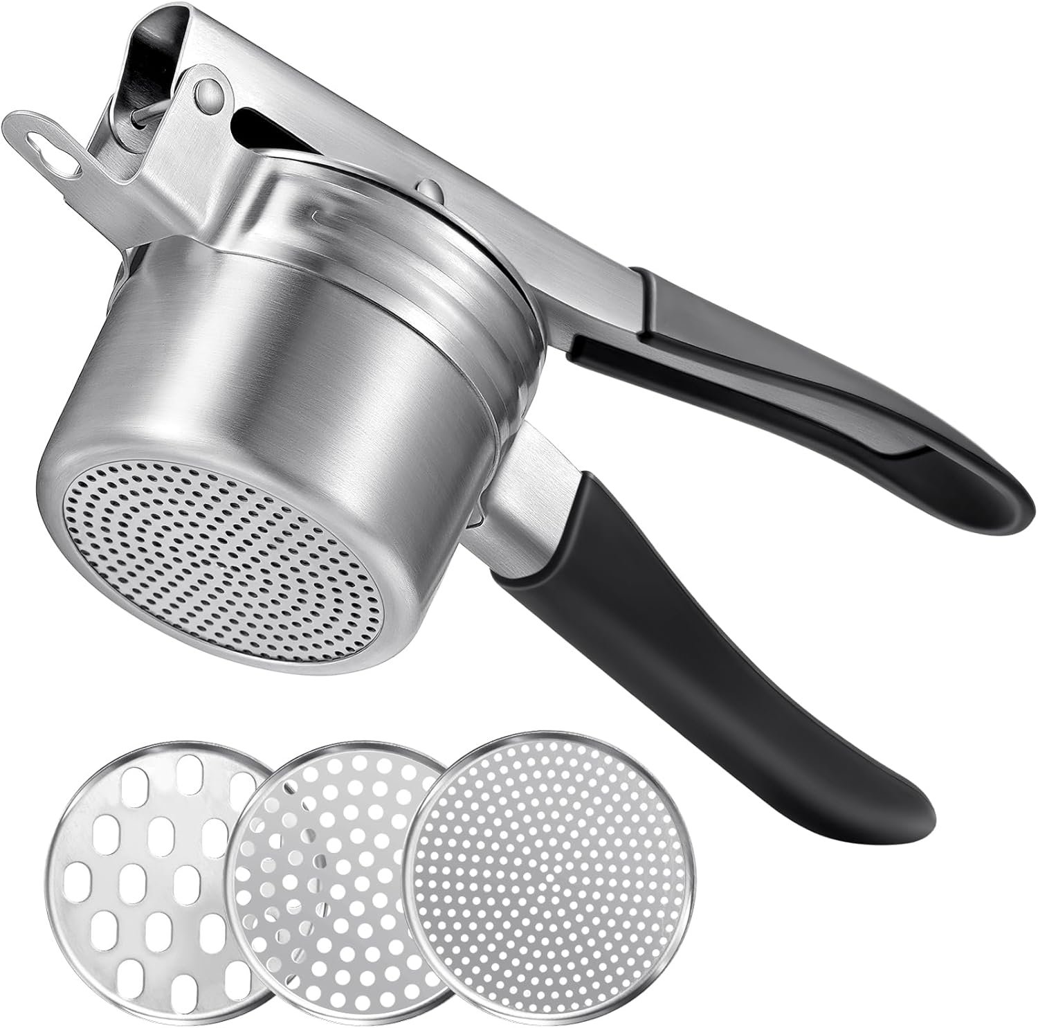 Potato Ricer, Sopito Upgraded Stainless Steel Potato Masher with 3 Interchangeable Discs, Heavy Duty Kitchen Tool Gadget