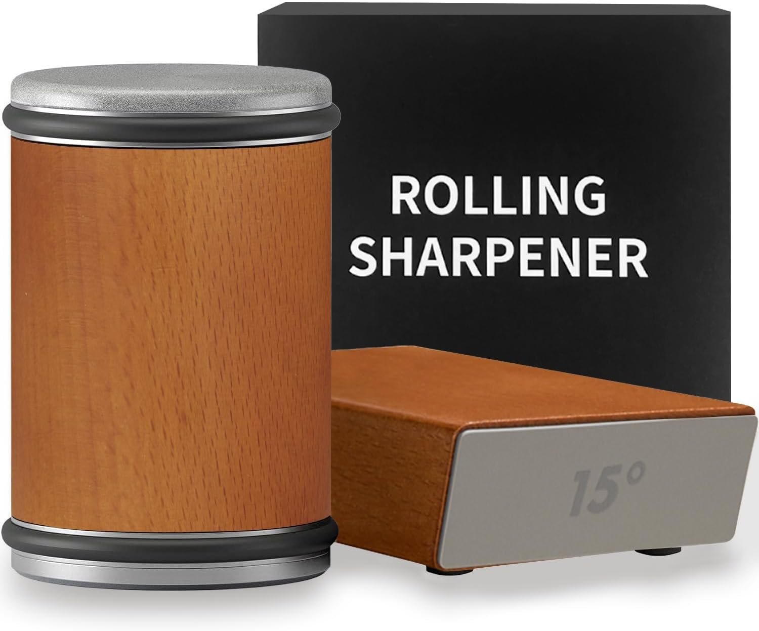 Rolling Knife Sharpener Tool, Rolling Knife Sharpener Stone Kit, Kitchen Knife Sharpeners Diamonds and Ceramic Stone Set for Steel of Any Hardness and Two Grinding Angles of 15° and 20° Brown