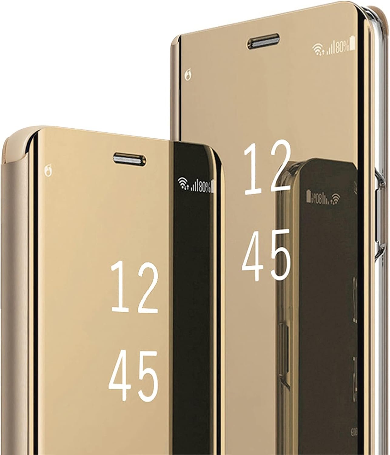 S25 Ultra Case Compatible with Samsung Galaxy S25 Ultra 5G Cell Phone Case with Kickstand, PU Leather, Clear View Mirror Flip Cover Shockproof Protective Cover for Samsung S25 Ultra, 2025 (Gold)