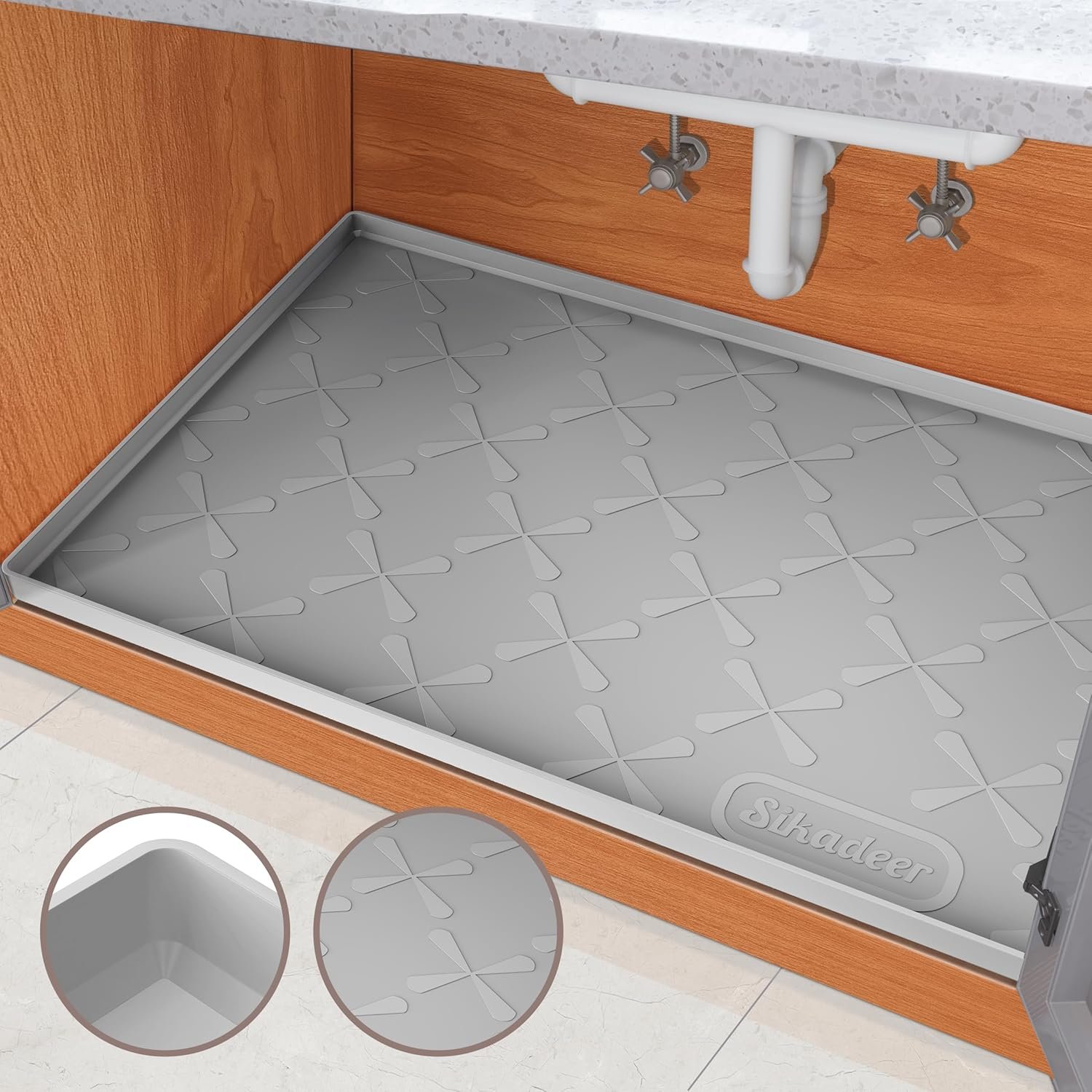 SIKADEER 34″ x 22″ Under Sink Mat Waterproof, Silicone Mat Kitchen Drawer Shelf and Cabinet Liner, Sink Protector for Kitchen Organizers and Storage, Boot Tray Pet Food Mats