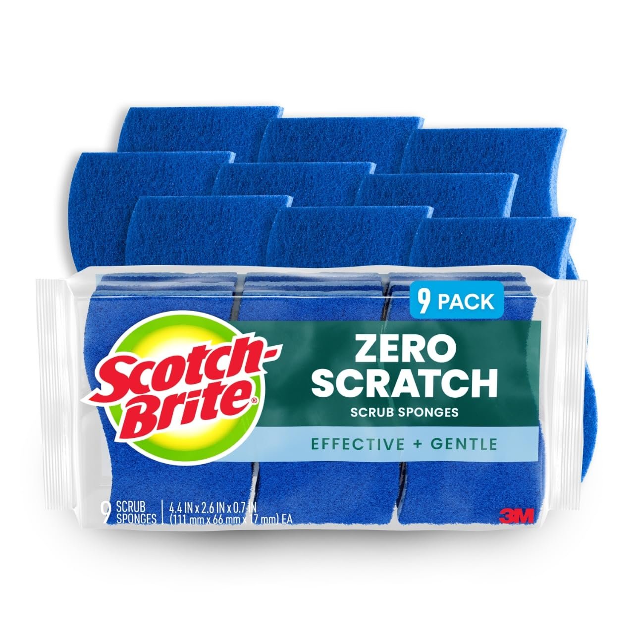Scotch-Brite Zero Scratch Scrub Sponge, 9 Kitchen Sponges for Cleaning Around the Home, Bathroom & More, Effective + Gentle Dish Scrubber, Best for Nonstick Pots and Pans, Safe on Most Surfaces