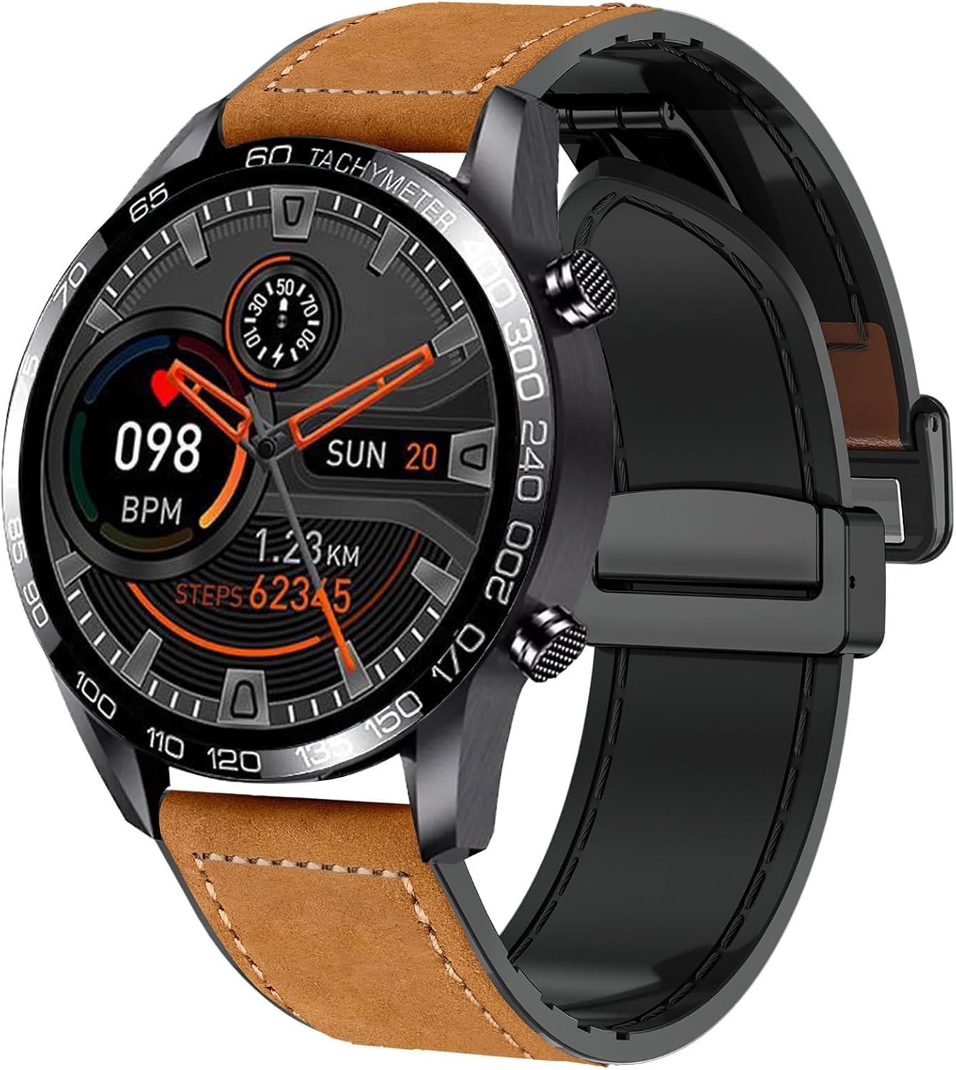 Smart Watch for Men Bluetooth Calls 1.39″ Fitness Watch 10+ Sports Modes with Blood Oxygen/Sleep/Heart Rate Monitor Brown Leather Band Smartwatch for Android iOS