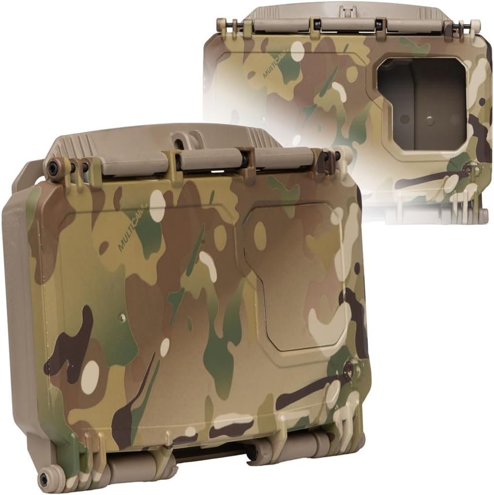 Thyrm DarkVault Comms 2.0 Critical Gear Case with Patch Panels, Integrated Phone Clamp, Viewing Window, for Chest Rig Compatible with Smartphones, Made in USA (Multicam Front/FDE Back, Regular)