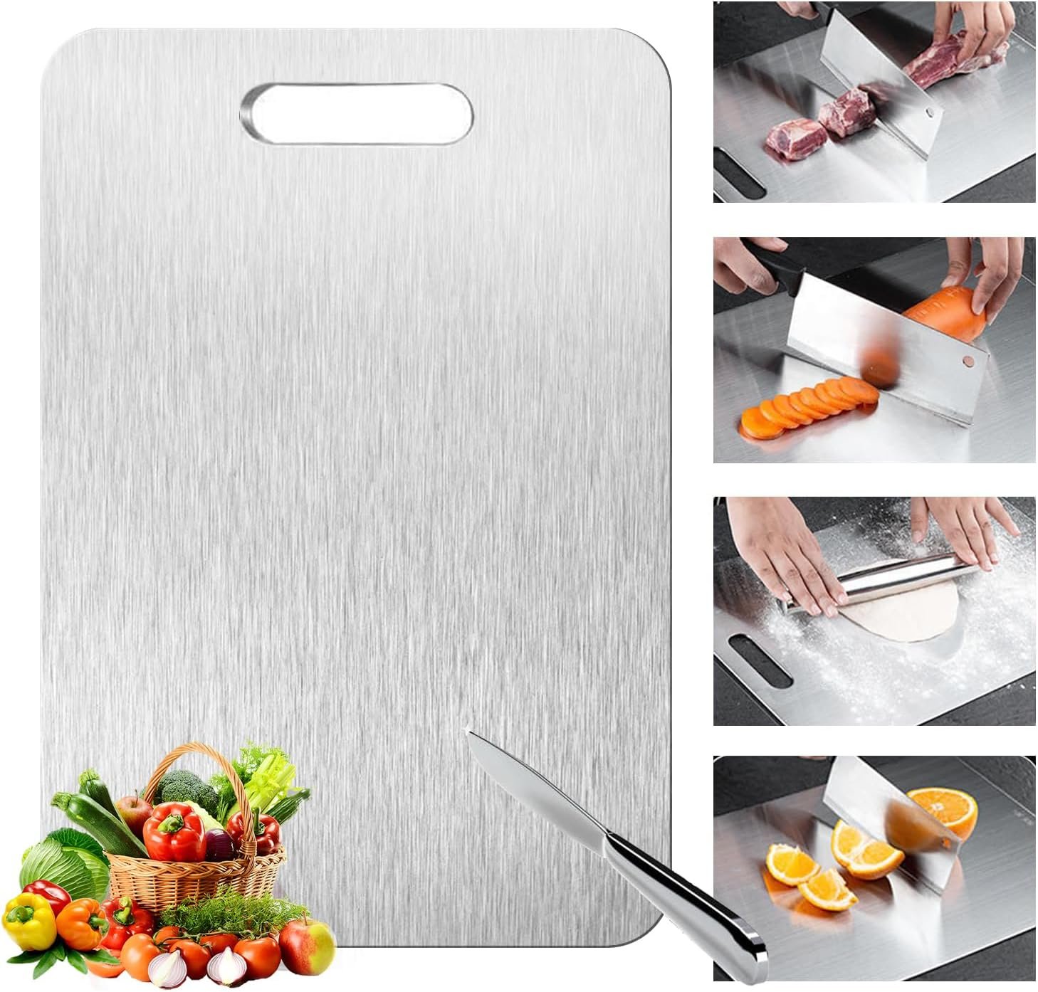 Titanium Cutting Board-2025 Top Titanium Cutting Boards for Kitchen/Double Sided Titanium Cutting Mat,Stainless Steel Food Grade Cutting Boards,Stainless Non Stick Chopping Board（11.81*17.91in）