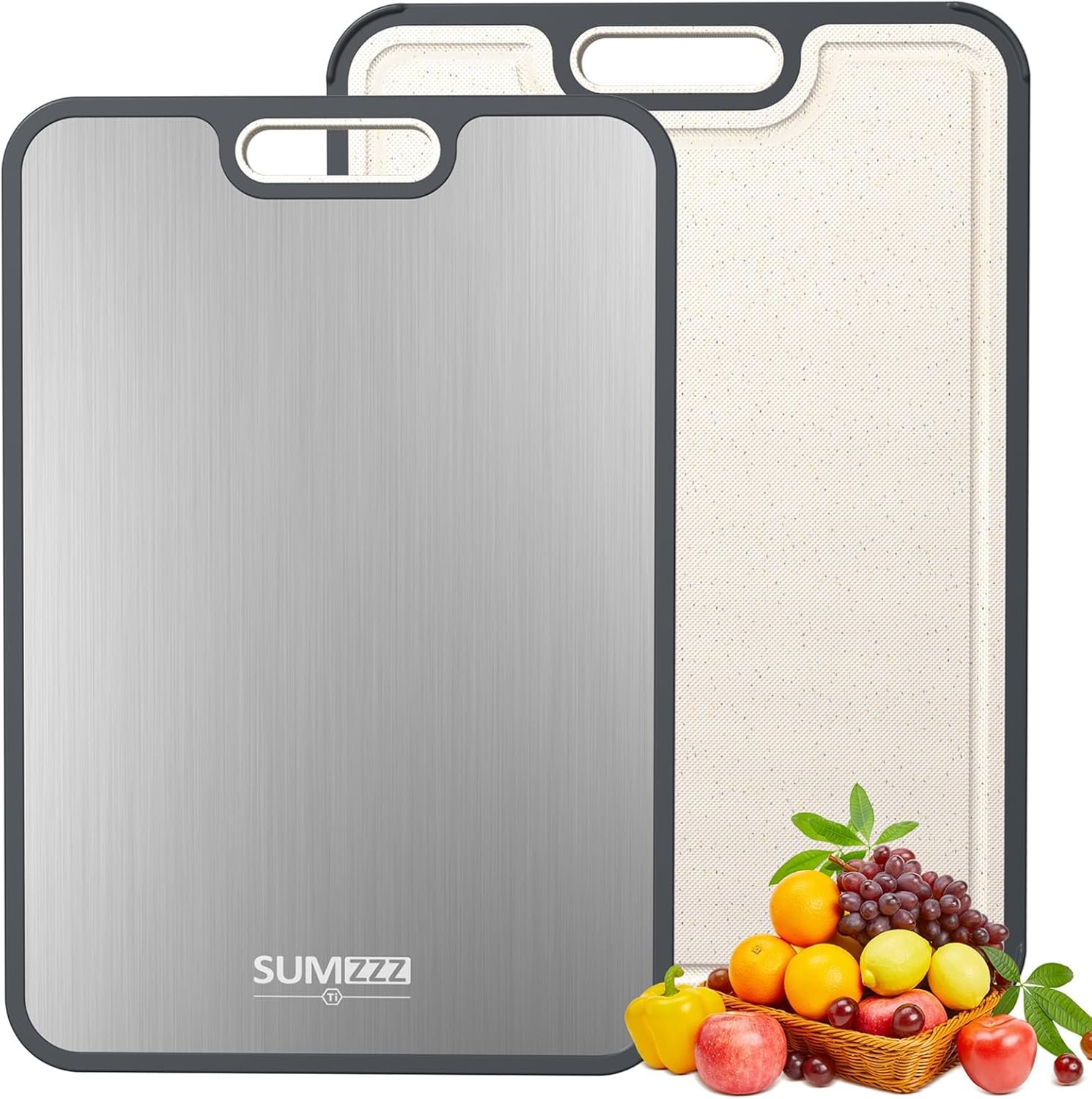 Titanium Cutting Boards for Kitchen, Cutting Board Double Sided Food Grade, Pure Titanium and Wheat Straw PP, Dishwasher Safe Easy to Clean Large Size 16”×11”