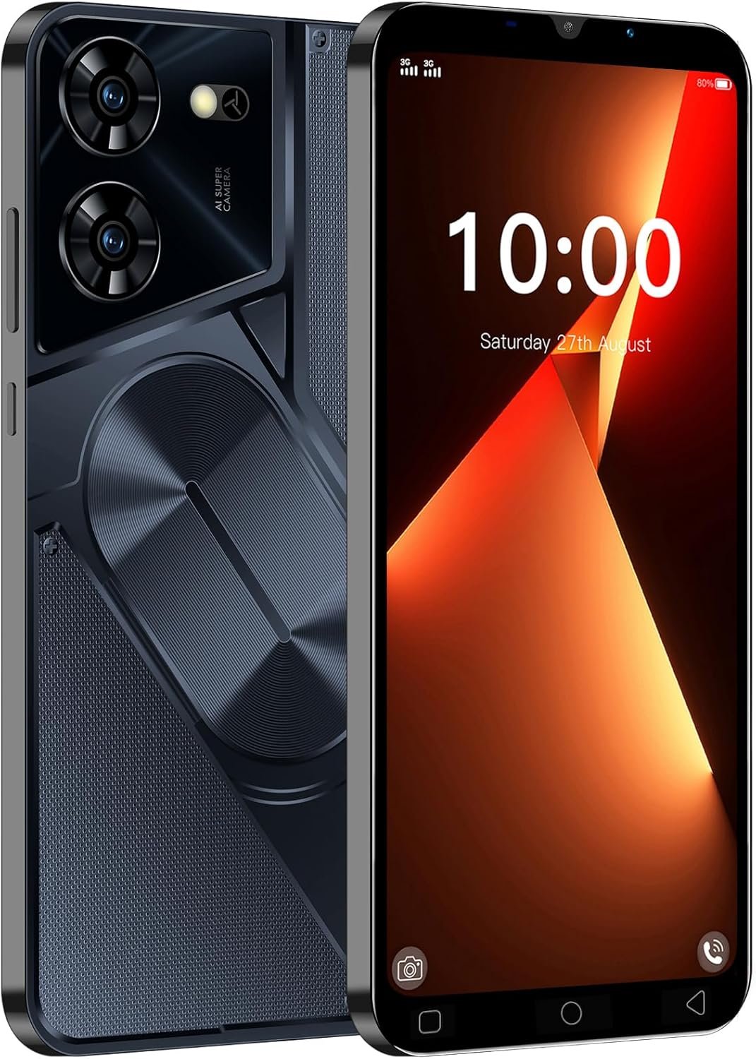 TryFirst Cheap Mobile Phones, 5.0 Inch IPS Display, Dual SIM Dual Camera, Quad Core, 16GB ROM【Expandable up to 128GB】, Support WiFi/Bluetooth/FM, Face Unlocked (Pova5Pro-Black)