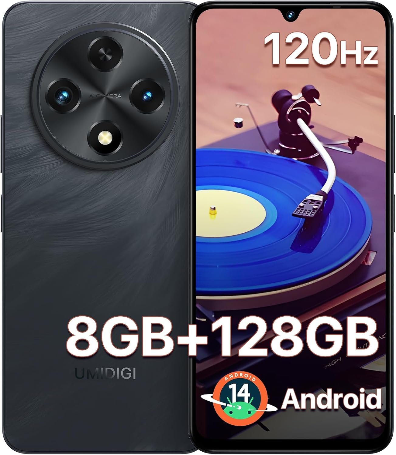 UMIDIGI G100A Unlocked Phone, 6.9″ HD+ 120Hz Display, Android 14 Cell Phone, 6000mAh Battery Smartphone, 8+128GB/1TB TF, UNISOC T615, 13MP Camera, 4G Dual SIM Phone, Face ID/Fingerprint, GPS