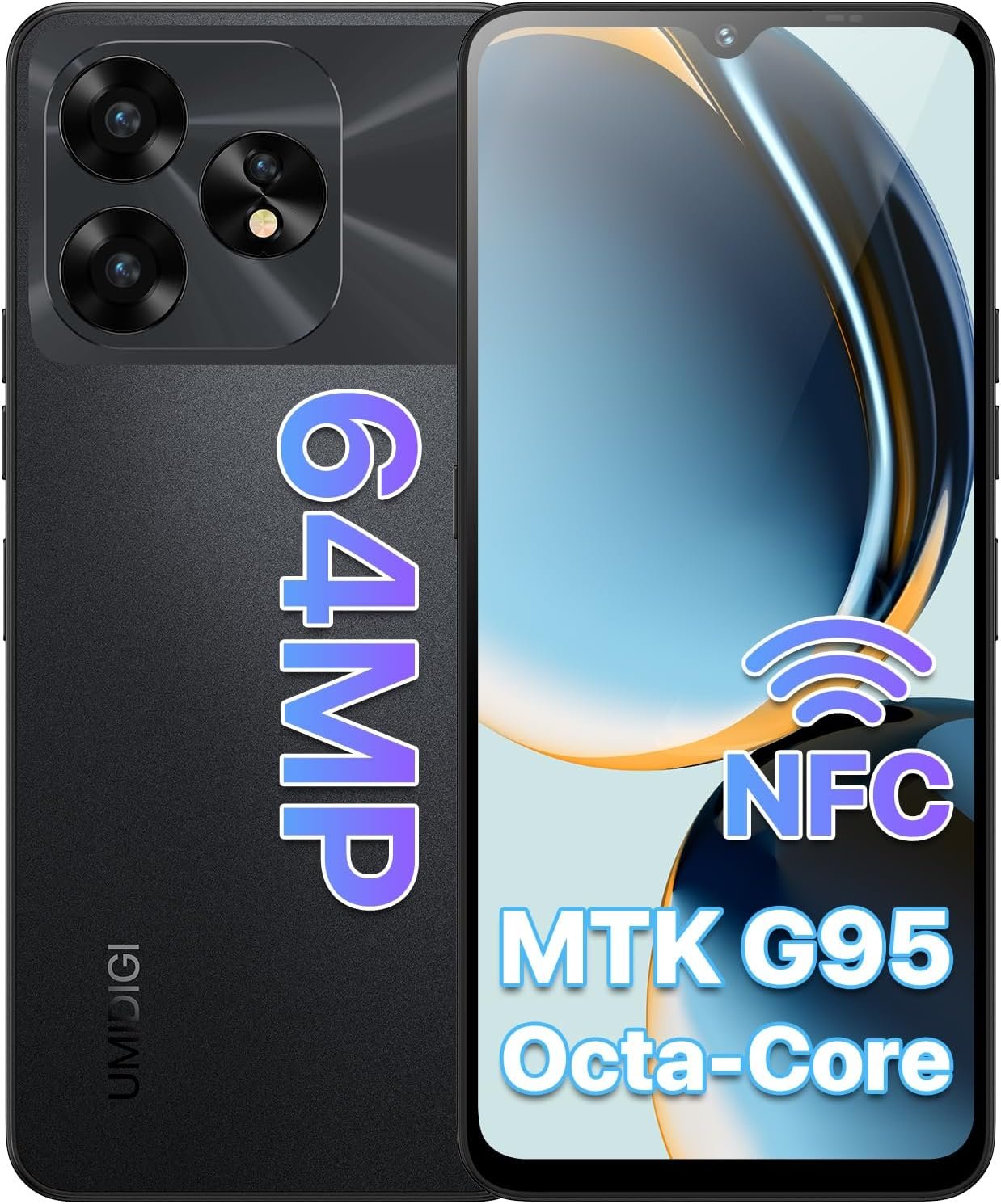 UMIDIGI Unlocked Android Phones, A15T Smartphones, 5000mAh (8+8)+128GB/TF 1TB Expand, Ultra-Slim 6.7″ Screen Mobile Phones, Android 13 NFC GPS, 64MP AI Camera 4G Dual SIM Unlocked Cell Phone, Black