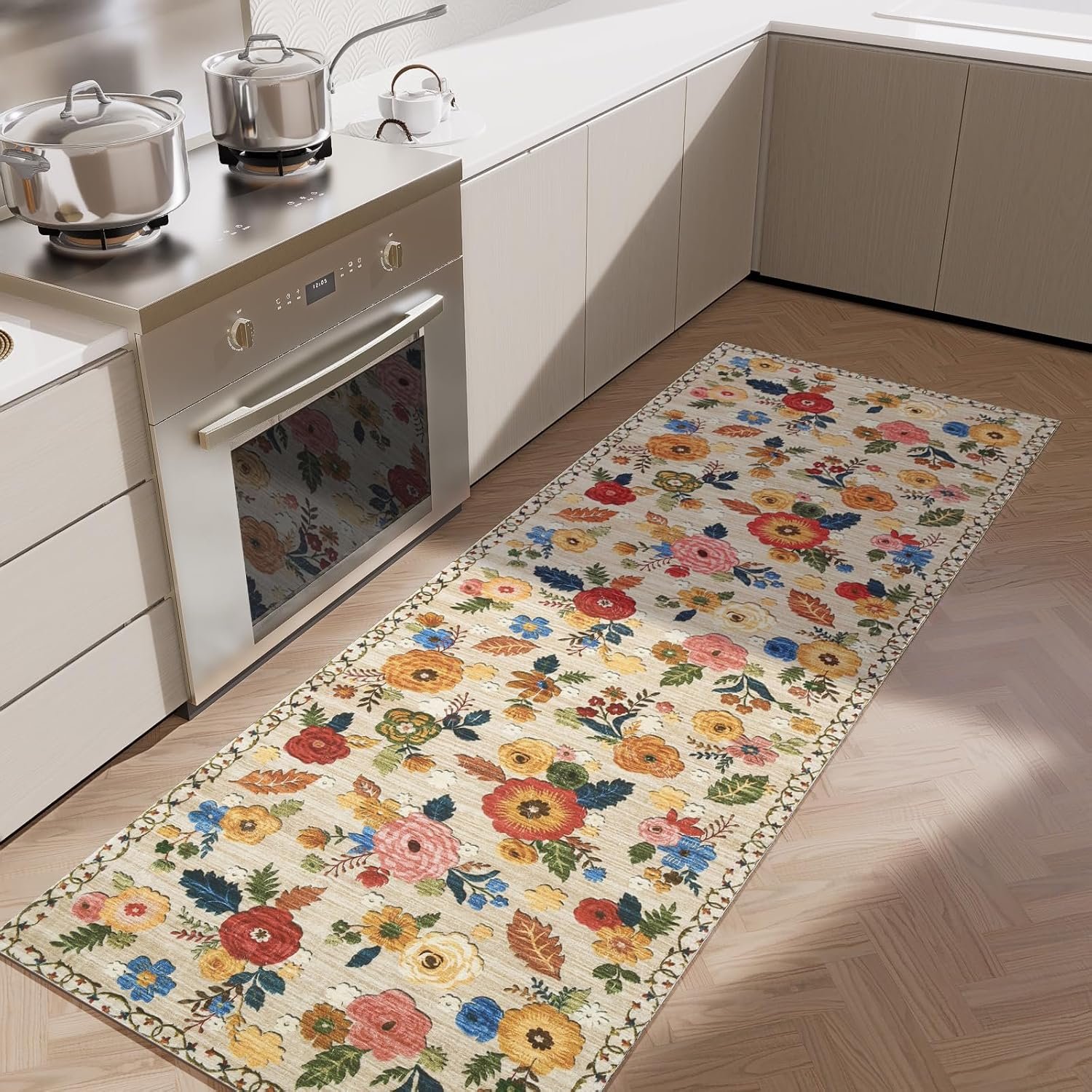 Washable Kitchen Rugs Non Slip: 2’x6′ Hallway Runner Rug Stain Resistant Low Pile Floral Floor Rug with Rubber Backing Non Shedding Soft Carpet Runners for Indoor Entryway Bedside Bedroom Farmhouse