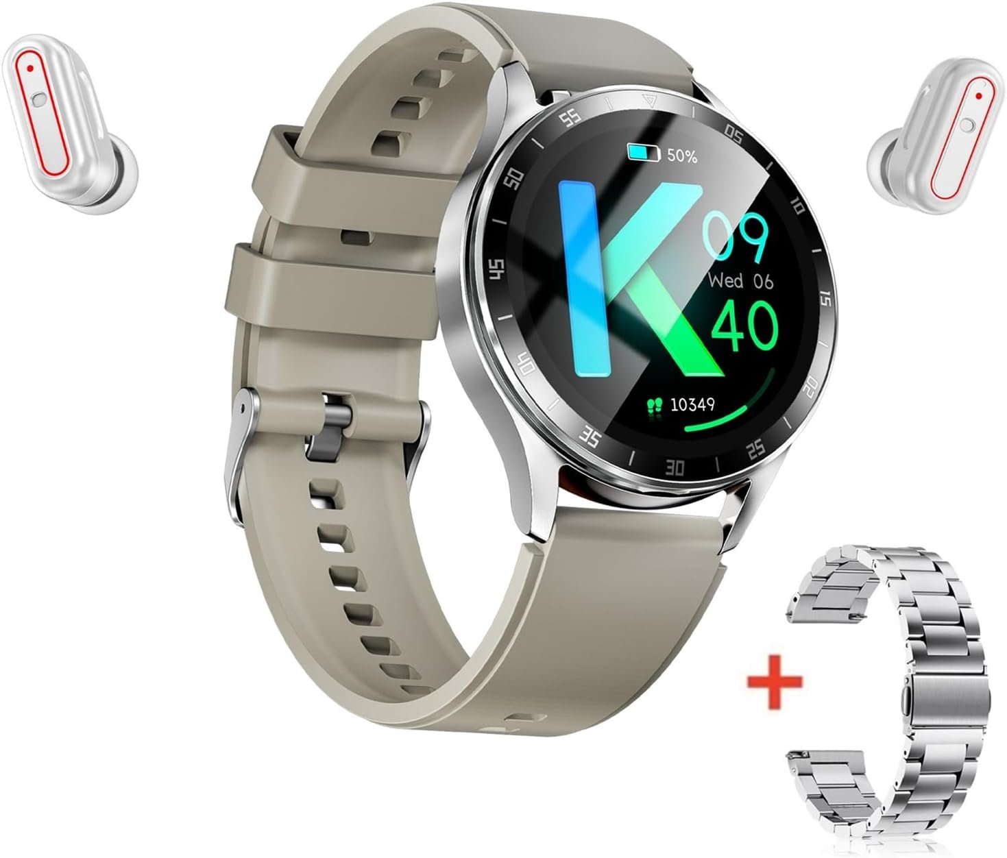 X10 2 in 1 Smart Watch with Earbuds 1.39″ Smartwatch TWS Bluetooth Earphone Health Monitor Sport Watch Fitness Tracker (Silver Silicone+Steel)